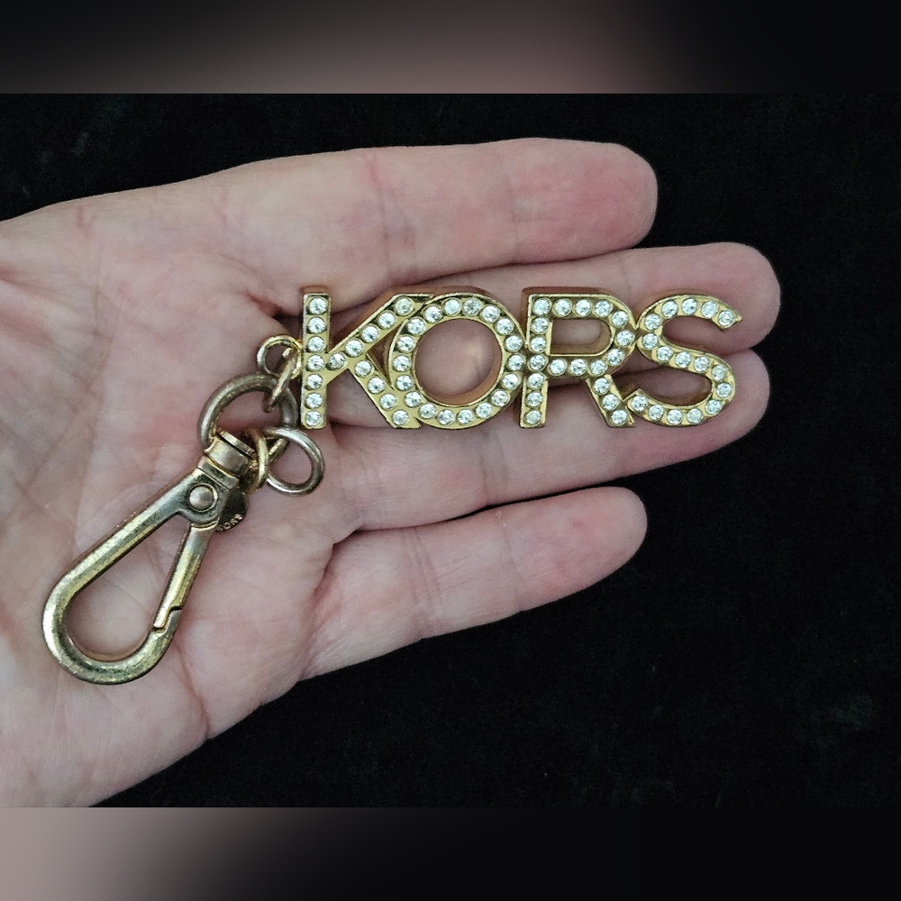 Michael Kors Gold Pave Crystal KORS Logo Bag Charm/Keychain 4"L - Picture 3 of 8